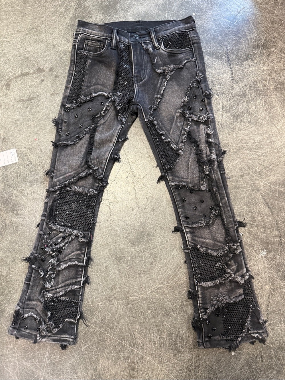 Kids Black Distressed Embellished Jeans